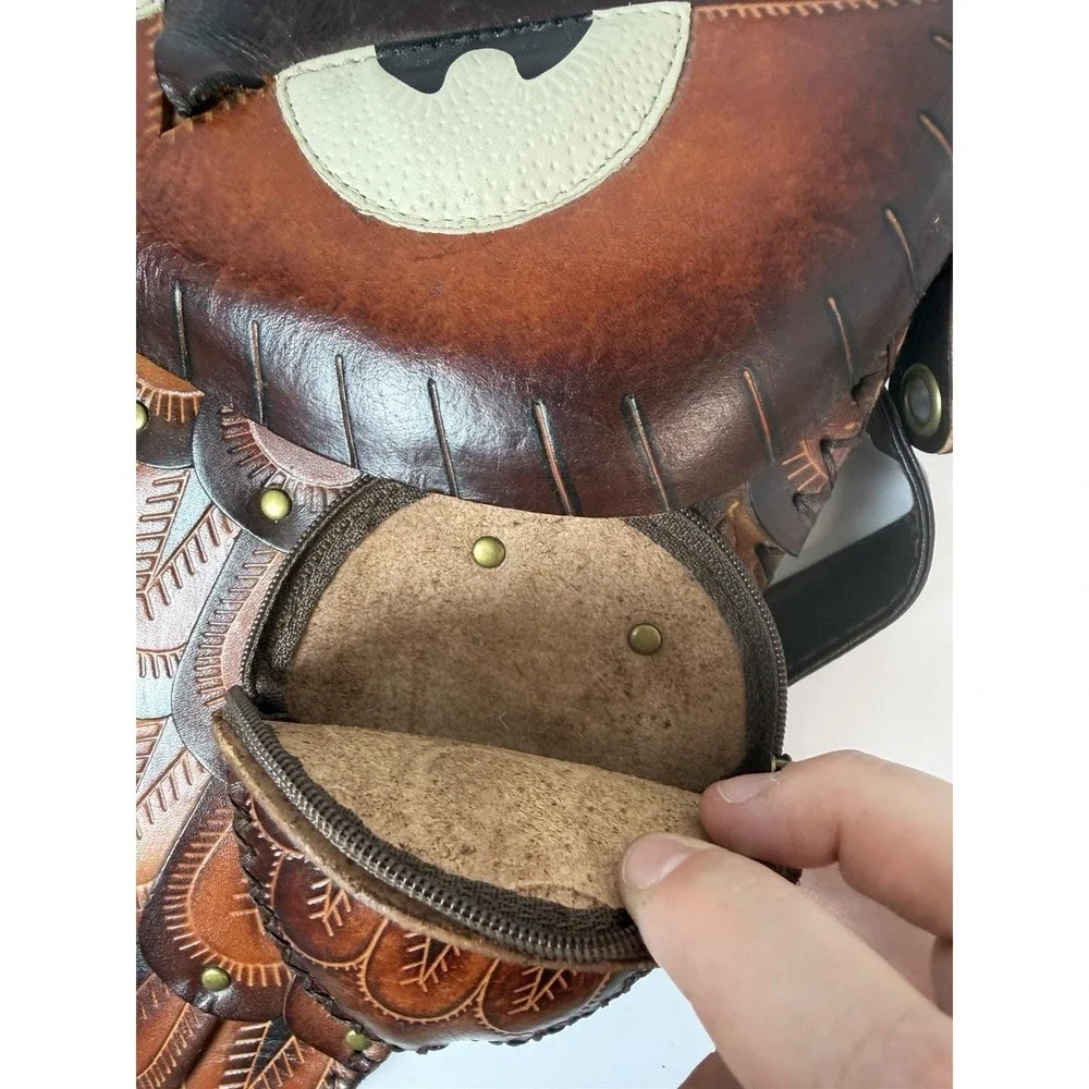 Handmade Hand Tooled Leather Owl Purse Crossbody And Wristlet Vintage‎